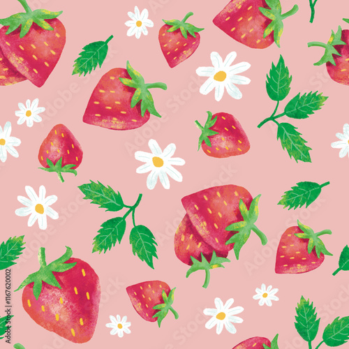 Wallpaper Mural seamless pattern with strawberries, white flowers and green leaves Torontodigital.ca