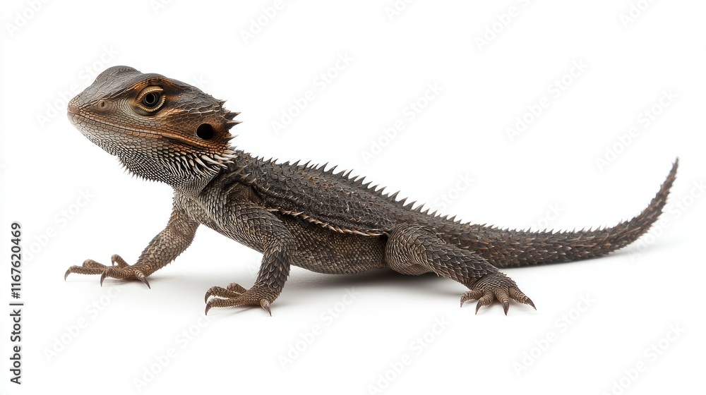 Naklejka premium Lizard crawling on white surface reptile photography studio setting close-up view wildlife exploration