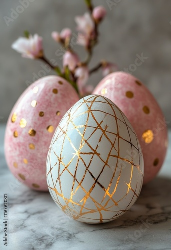 Colorful decorative eggs arranged creatively for festive spring celebration