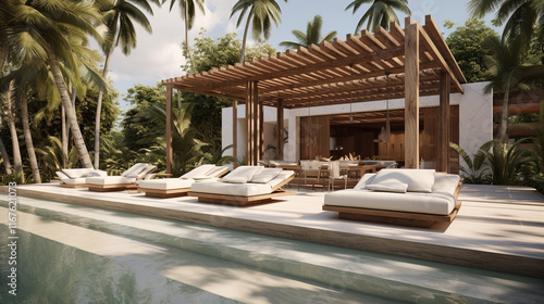 Obraz na płótnie Tropical Luxury Pool House Design w salonie