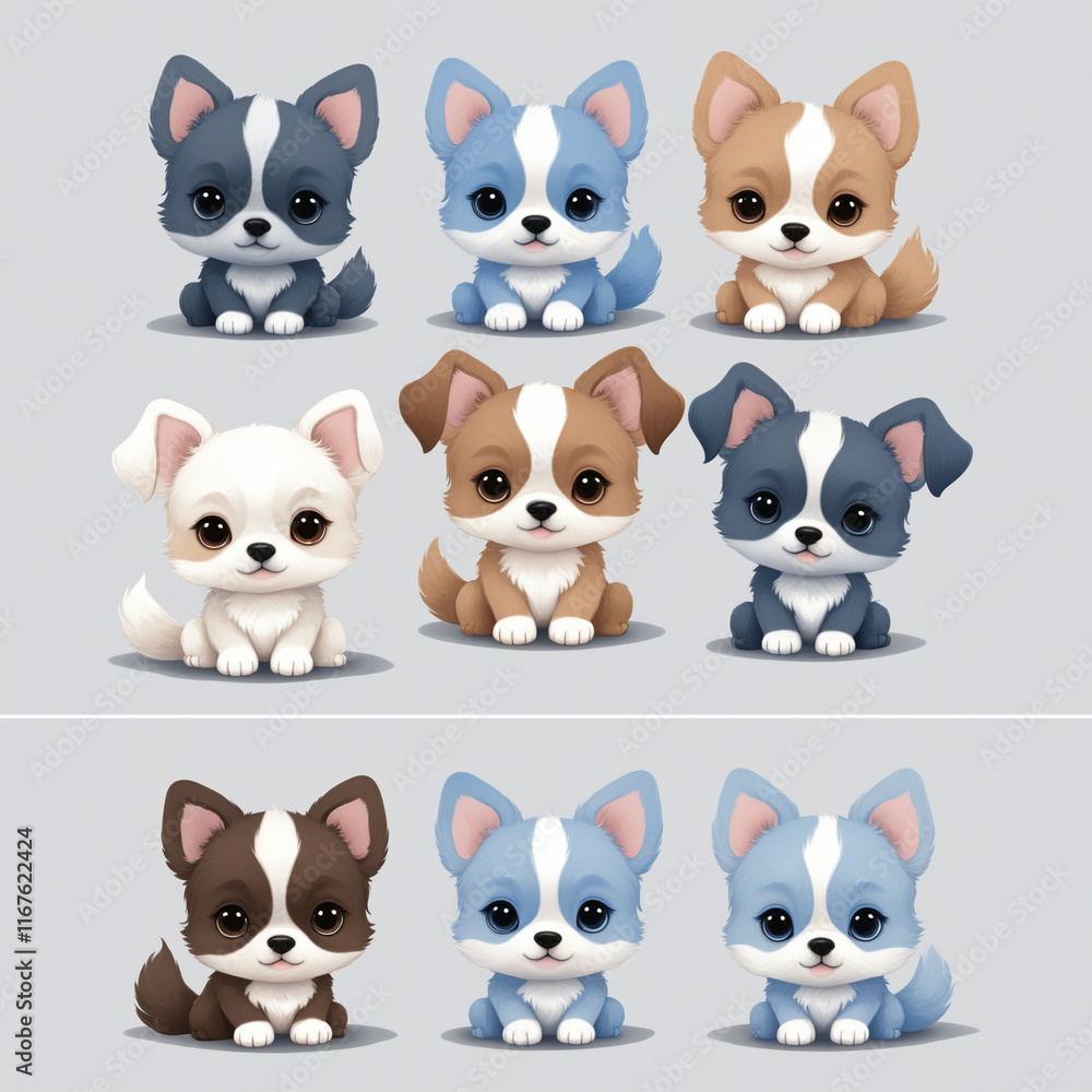 Fototapeta premium Cute cartoon dog characters with different poses. Set of dogs.