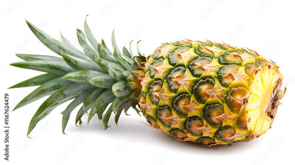 Whole pineapple on a white background, vibrant and tropical Whole pineapple on a white background, vibrant and tropical