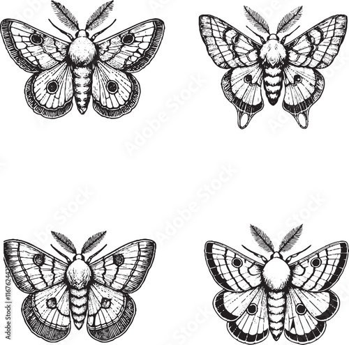 Detailed Illustrations of Moths