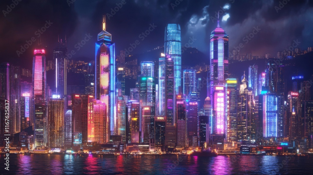 Obraz premium Vibrant City Landmarks at Night with Diffused Lighting