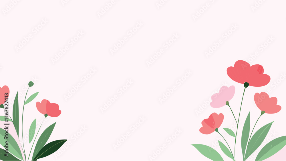 Spring-summer themed floral minimalistic design, drawn in soft pink colors, vector background Spring-summer themed floral minimalistic design, drawn in soft pink colors, vector background