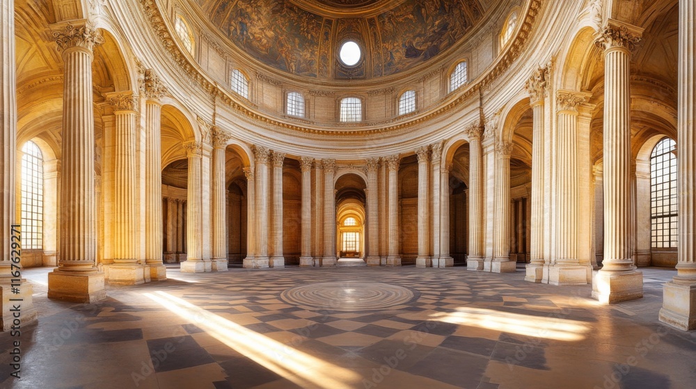 Obraz premium Wide Angle View of Architectural Interior with Sunlight