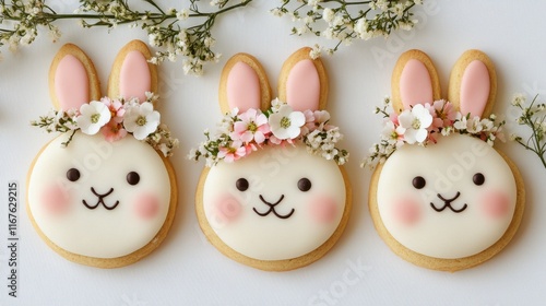 Decorated bunny cookies with floral accents perfect for spring celebrations