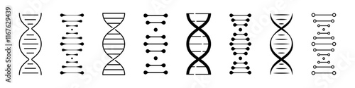 Dna icon. Dna vector set. Medical genetic sign. Isolated spiral helix sign.