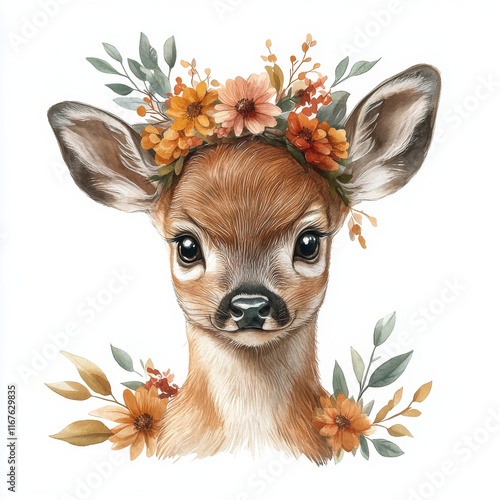 Cute deer with floral crown showcasing natures beauty in an artistic represen...