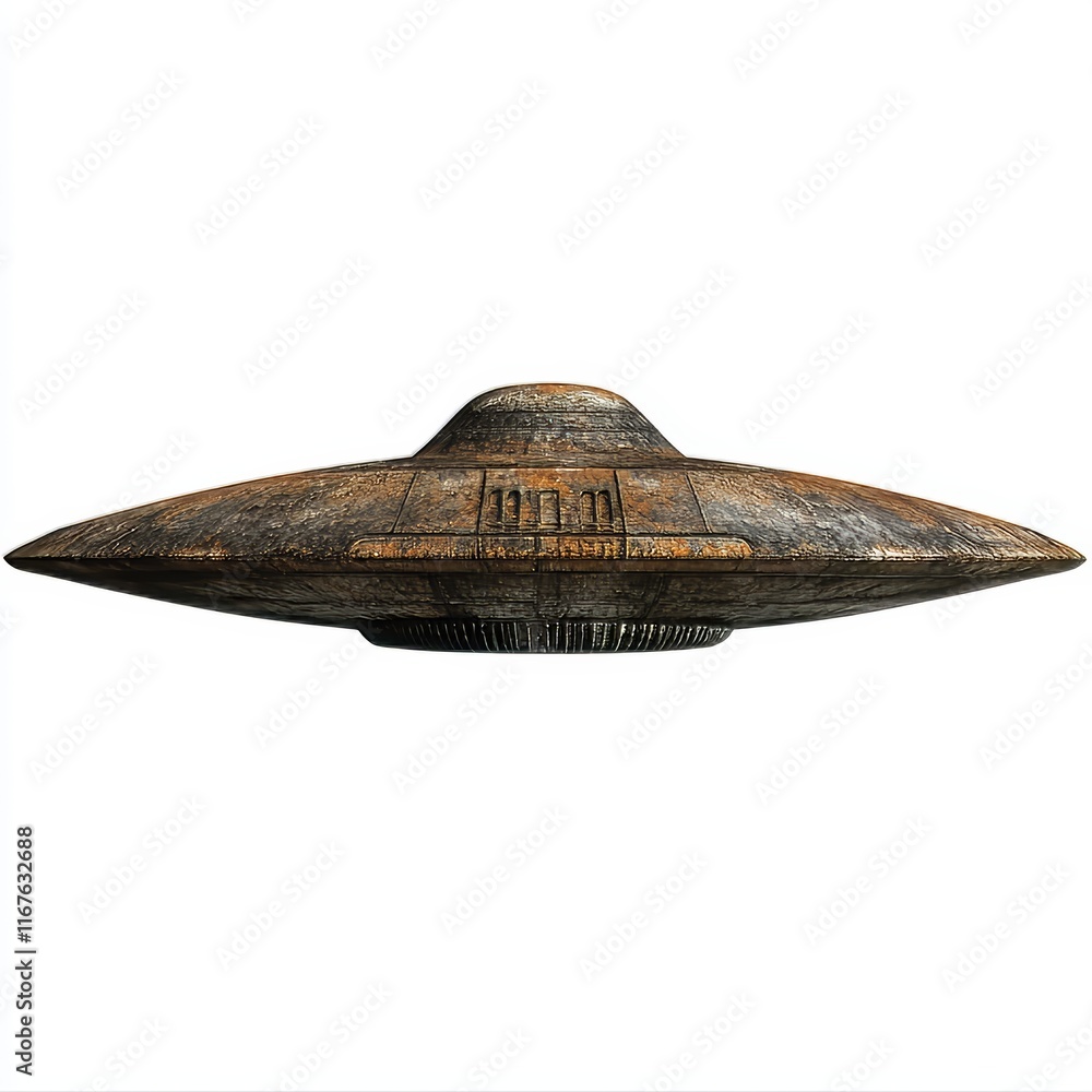 A UFO, Isolated on a White Background, Sci-Fi Concept, Extraterrestrial, Unidentified Flying Object, Space Exploration A UFO, Isolated on a White Background, Sci-Fi Concept, Extraterrestrial, Unidentified Flying Object, Space Exploration
