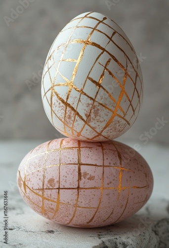 Colorful decorative eggs arranged creatively for festive spring celebration
