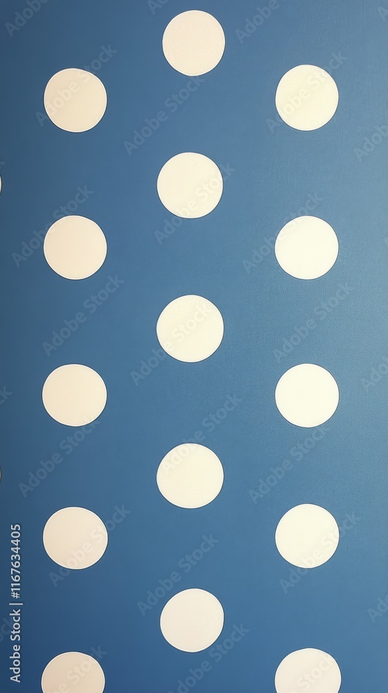 Blue wall adorned with playful white circles creating a cheerful atmosphere for decor or design Blue wall adorned with playful white circles creating a cheerful atmosphere for decor or design
