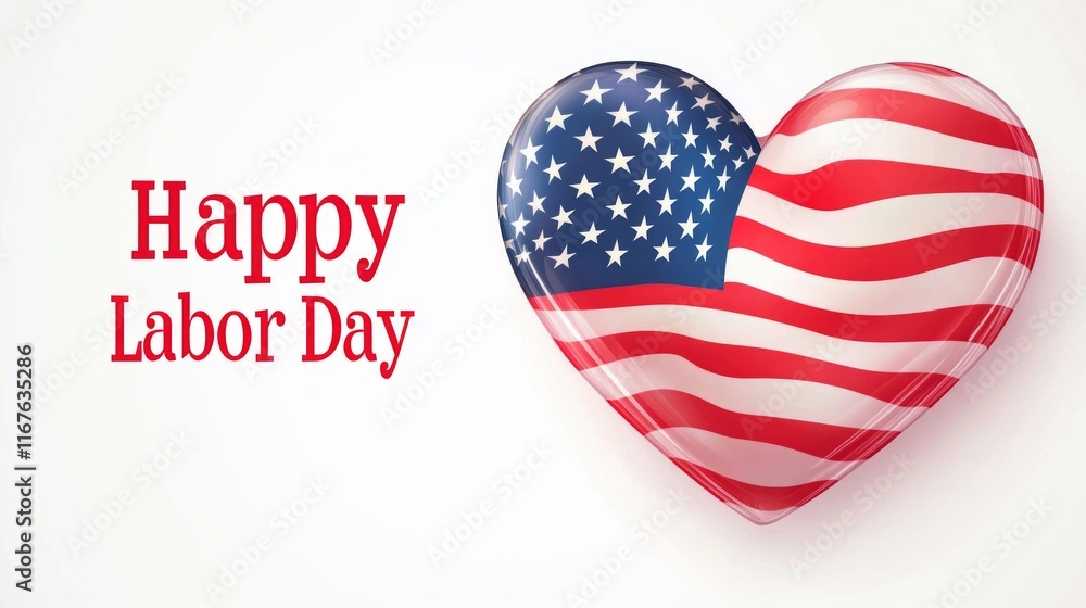 Obraz premium Celebrate Labor Day with an American flag heart design and vibrant banner for a festive touch to your holiday celebrations
