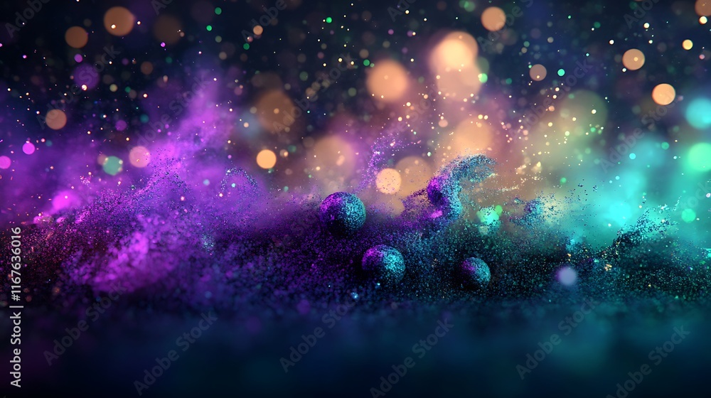 Obraz premium abstract splash of purple and green paint with glowing metallic textures 