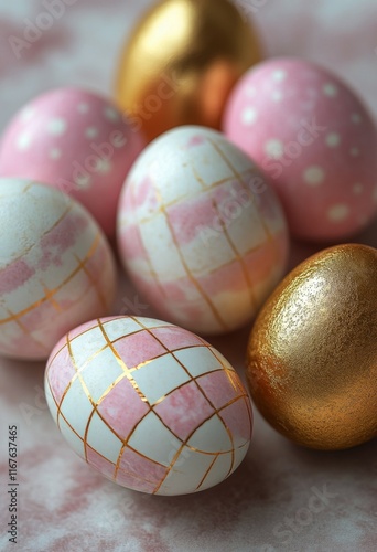 Colorful decorative eggs arranged creatively for festive spring celebration
