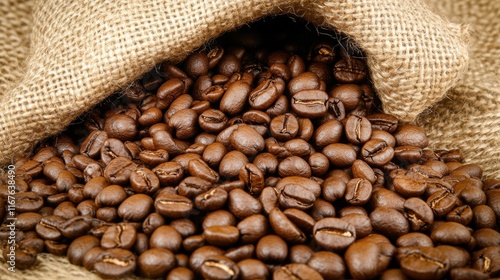 Spilled Coffee Beans from Burlap Sack