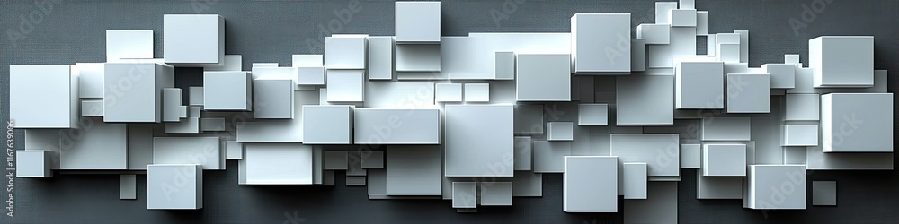 Abstract 3D rendering of white cubes on a dark gray background. Abstract 3D rendering of white cubes on a dark gray background.