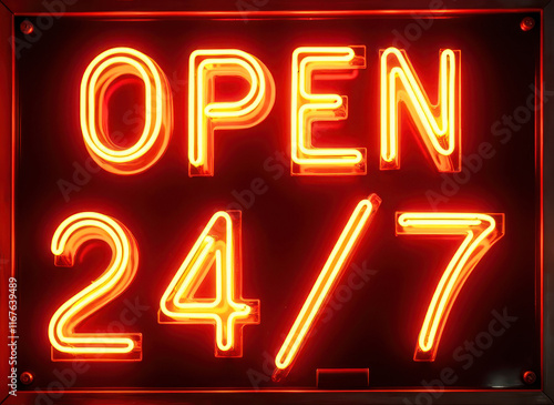 Neon open 24/7 sign for businesses and stores