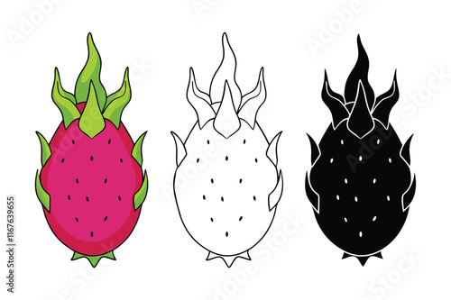 dragon fruit set on white background 