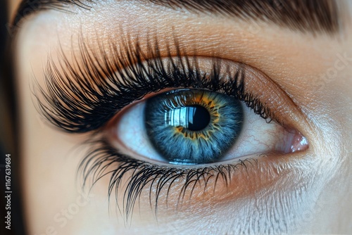 Intricate close-up of a human eye showcasing vibrant colors and detailed eyel...