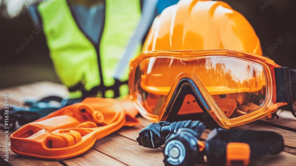 Fototapeta premium Safety Gear for Construction Workers in Soft Lighting