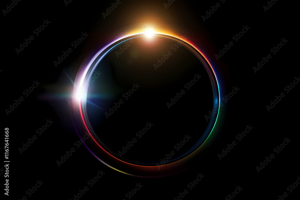 Obraz premium Abstract, colorful light effect background with lens flare on a black color for design element and texture, with copy space