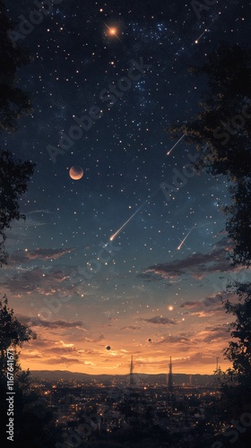 Stunning view of the solar system with planets aligned and surrounded by a st...