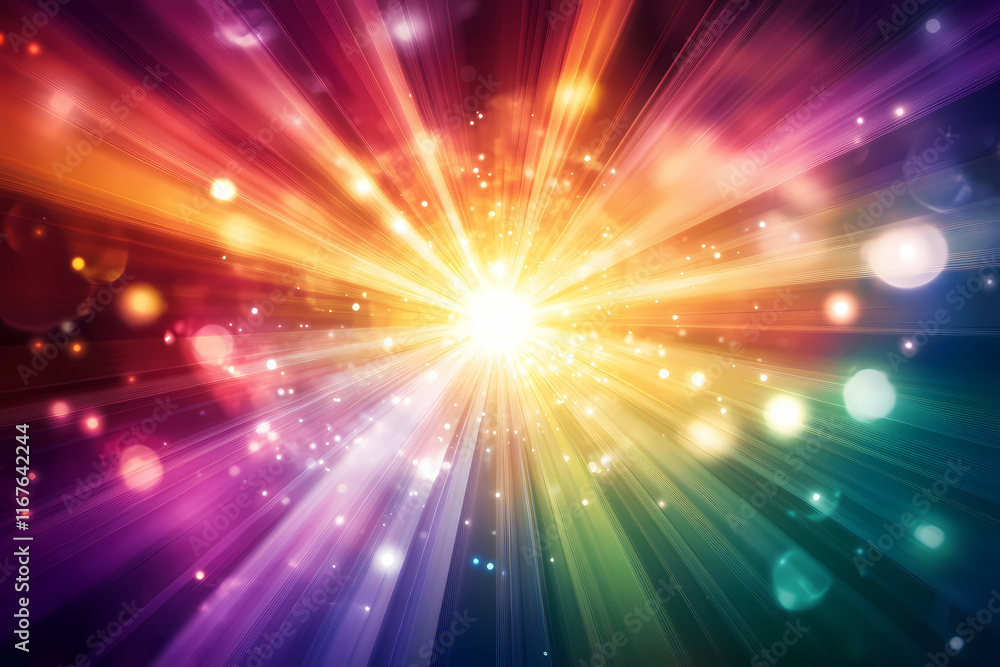 Naklejka premium Abstract, colorful light effect background with lens flare on a black color for design element and texture, with copy space