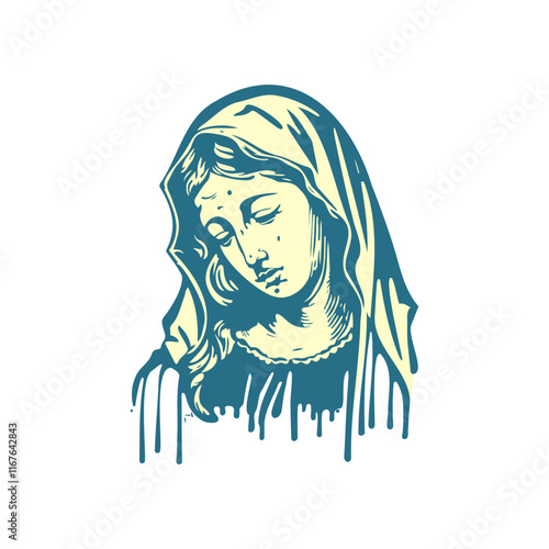 Our Lady Virgin Mary Mother of Jesus, Holy Mary, madonna, vector illustration, black on white background, printable, suitable for logo, sign, tattoo, laser cutting, sticker and other print on demand