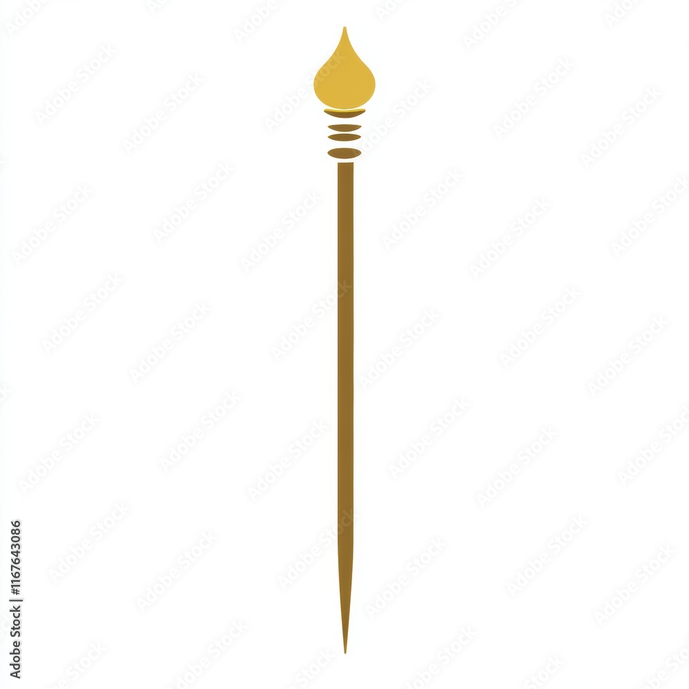 A decorative gold spear-shaped pick stands upright, designed to serve appetizers at events. Its elegant appearance enhances the presentation for gatherings and celebrations A decorative gold spear-shaped pick stands upright, designed to serve appetizers at events. Its elegant appearance enhances the presentation for gatherings and celebrations