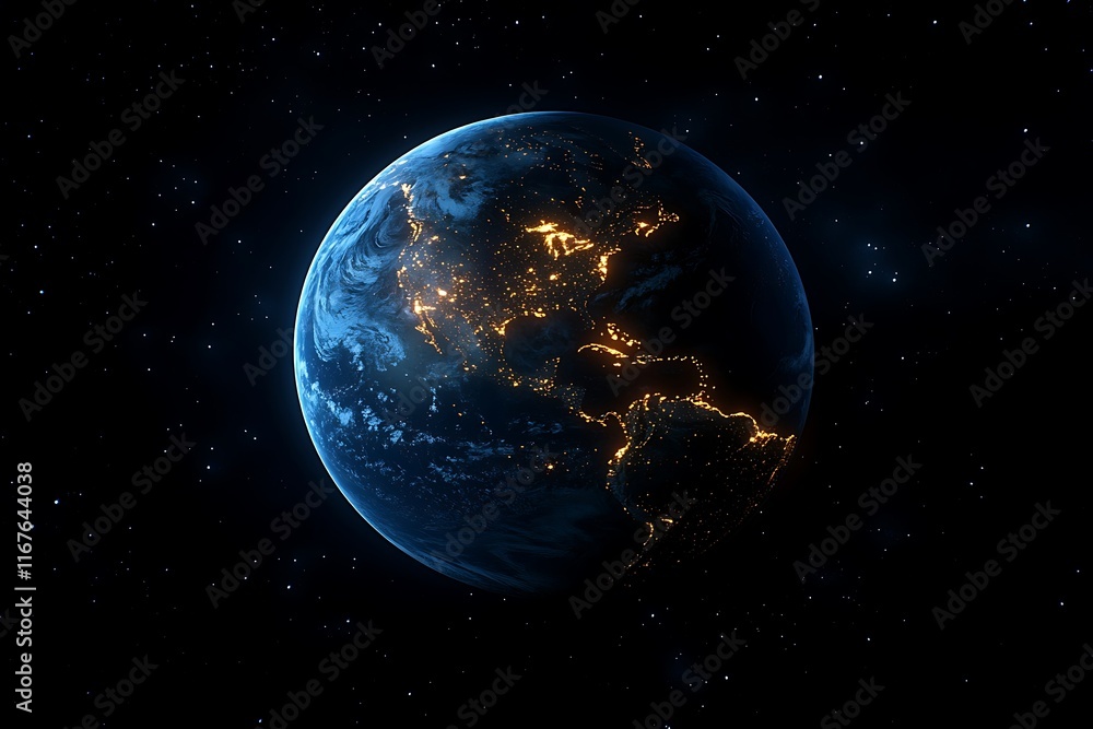 Fototapeta premium Night Aerial View of Earth Showing City Lights