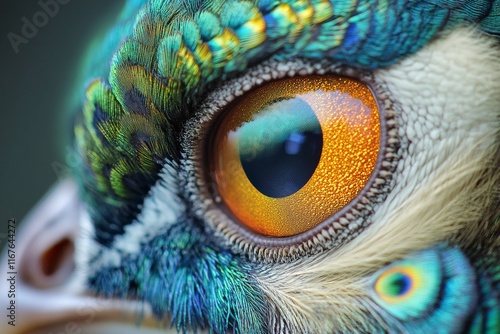 Detailed close-up of a vibrant, textured sculpture resembling a mythical crea...