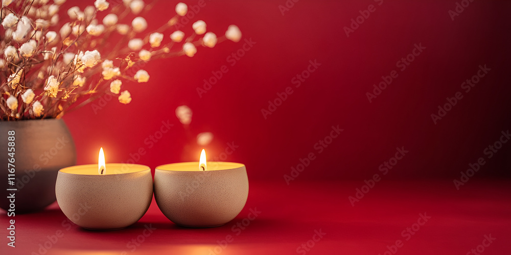 Elegant Array of Black Candles on Vibrant Red Background Elegant Array of Black Candles on Vibrant Red Background