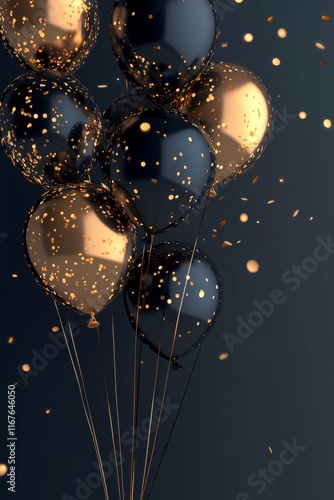 Wallpaper Mural Balloon bouquet with gold confetti against a dark background for celebrations Torontodigital.ca