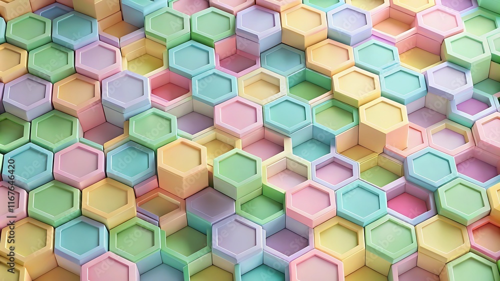 Intricate Interlocking Hexagonal Puzzle Design with Pastel Colors for Modern Art and Geometric Decor Intricate Interlocking Hexagonal Puzzle Design with Pastel Colors for Modern Art and Geometric Decor