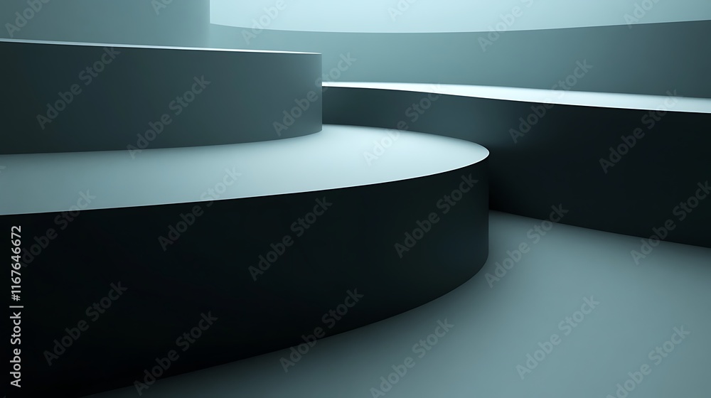 Abstract Curved Platforms in a Dark Blue Hue Abstract Curved Platforms in a Dark Blue Hue