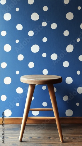 Blue wall adorned with playful white circles creating a cheerful atmosphere f...