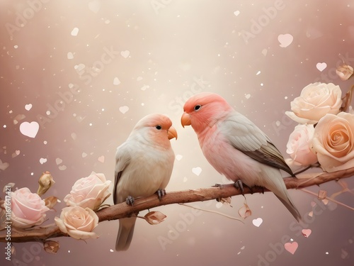 Dreamy Valentine's Day Lovebirds with Romantic Pink Background