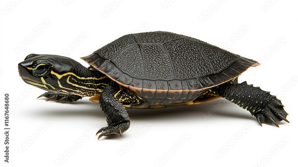 Fototapeta premium Turtle crawling on white background animal photography studio close-up wildlife concept