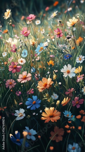 Colorful wildflowers blooming in a vibrant meadow during daylight