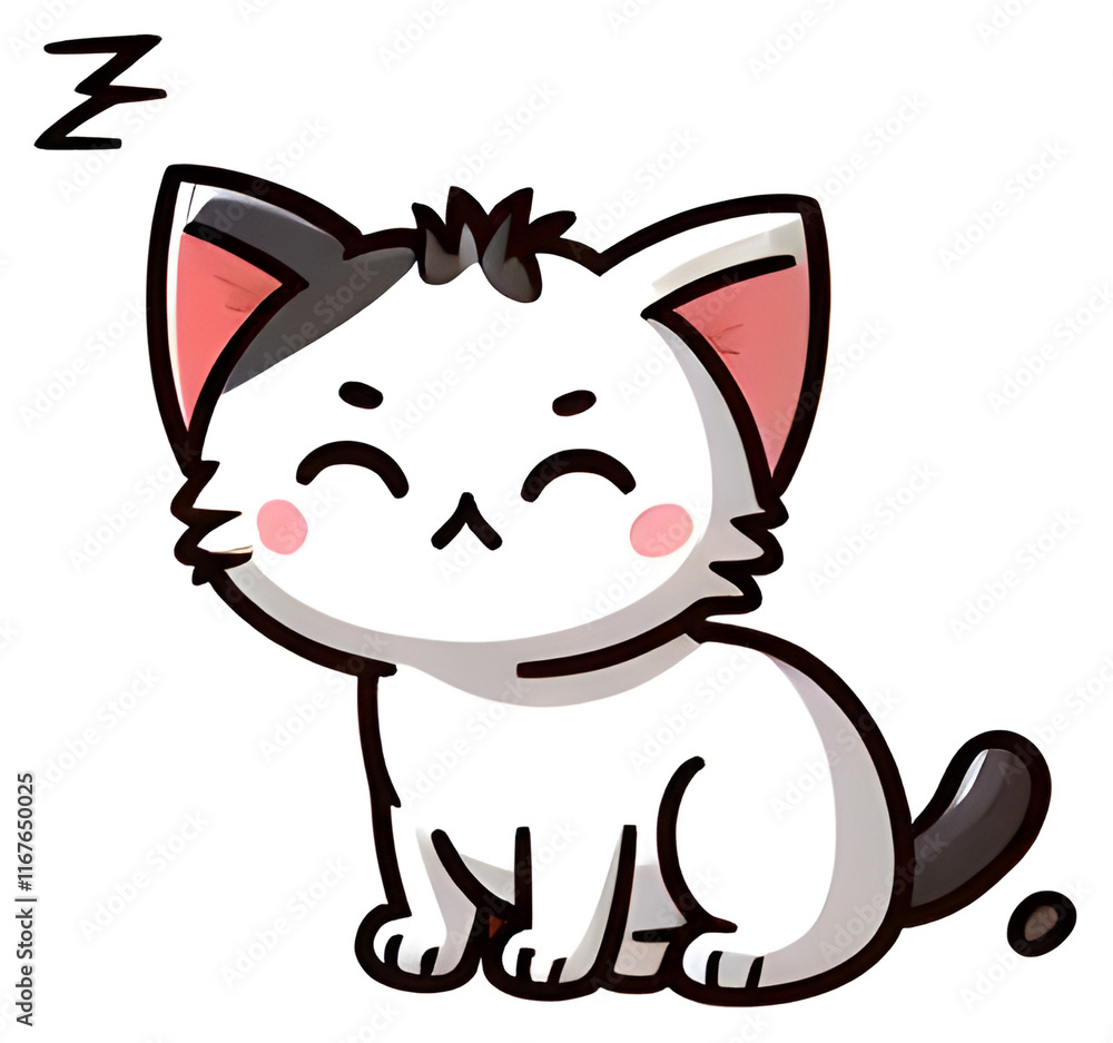 Adorable kawaii cat taking a nap after playing Adorable kawaii cat taking a nap after playing