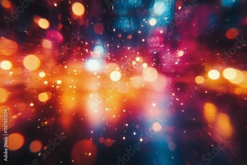 Colorful bokeh reflections on wet surface during nighttime urban setting