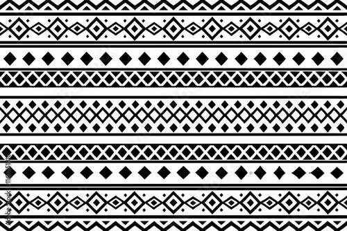 Seamless black and white Tribal geometric pattern vector ethnic decorative design, hand drawn border