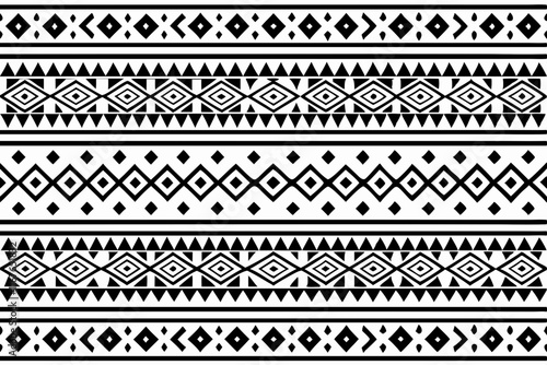 Seamless black and white Tribal geometric pattern vector ethnic decorative design, hand drawn border