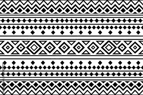 Seamless black and white Tribal geometric pattern vector ethnic decorative design, hand drawn border