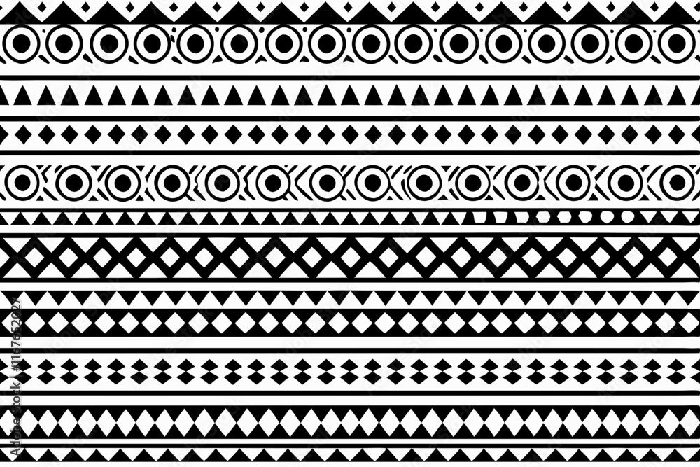 Seamless black and white Tribal geometric pattern vector ethnic decorative design, hand drawn border Seamless black and white Tribal geometric pattern vector ethnic decorative design, hand drawn border