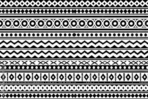 Seamless black and white Tribal geometric pattern vector ethnic decorative design, hand drawn border