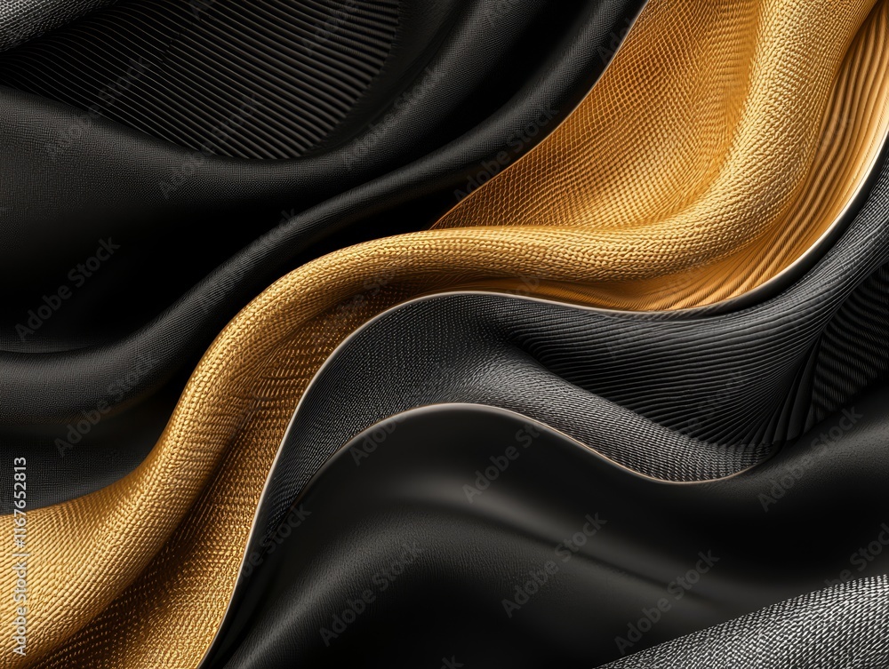 Naklejka premium Abstract Black Gold Luxury Fabric Waves Texture Background