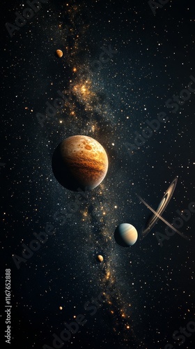 Stunning view of the solar system with planets aligned and surrounded by a st...