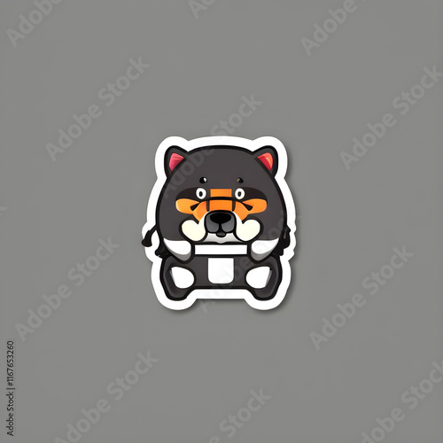 Cute black bear cub wearing white shirt sitting down sticker character design